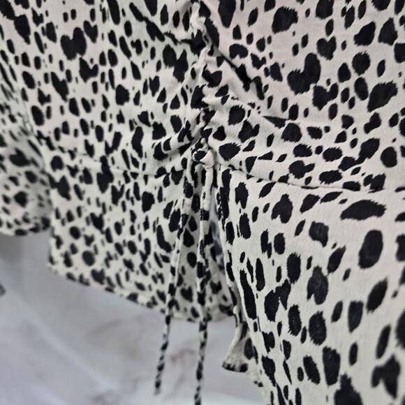 Miss Selffridge Shirt Womens Small White Black Blouse Peplum Tie Crop Cow Print - Picture 4 of 13